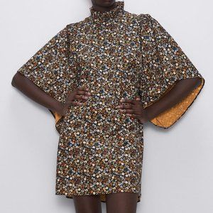 Zara Ruffled Print Mini Dress Size M